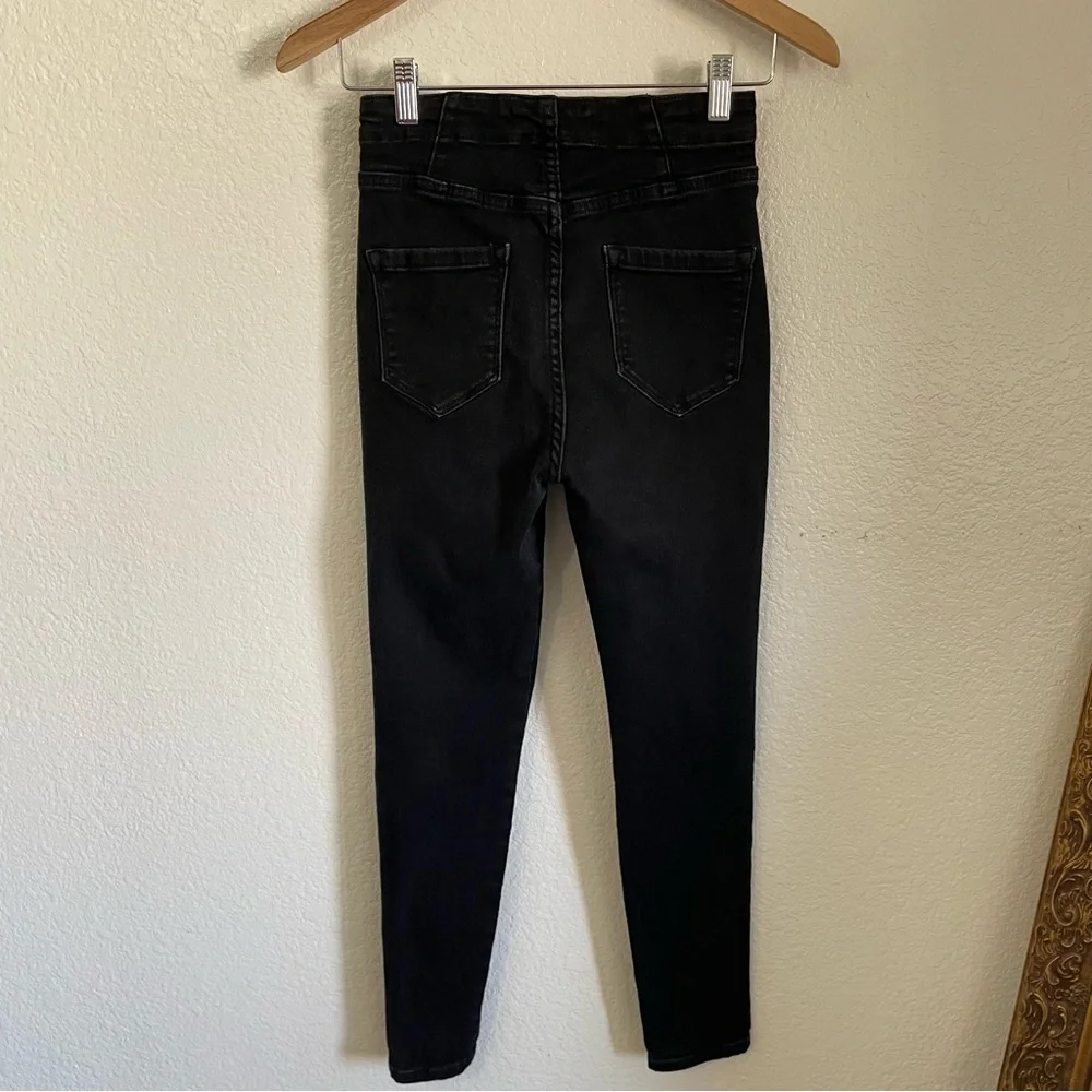 J Brand Nashville Button Skirt Skinny Jeans Black Ankle Cropped Stretch Denim 28